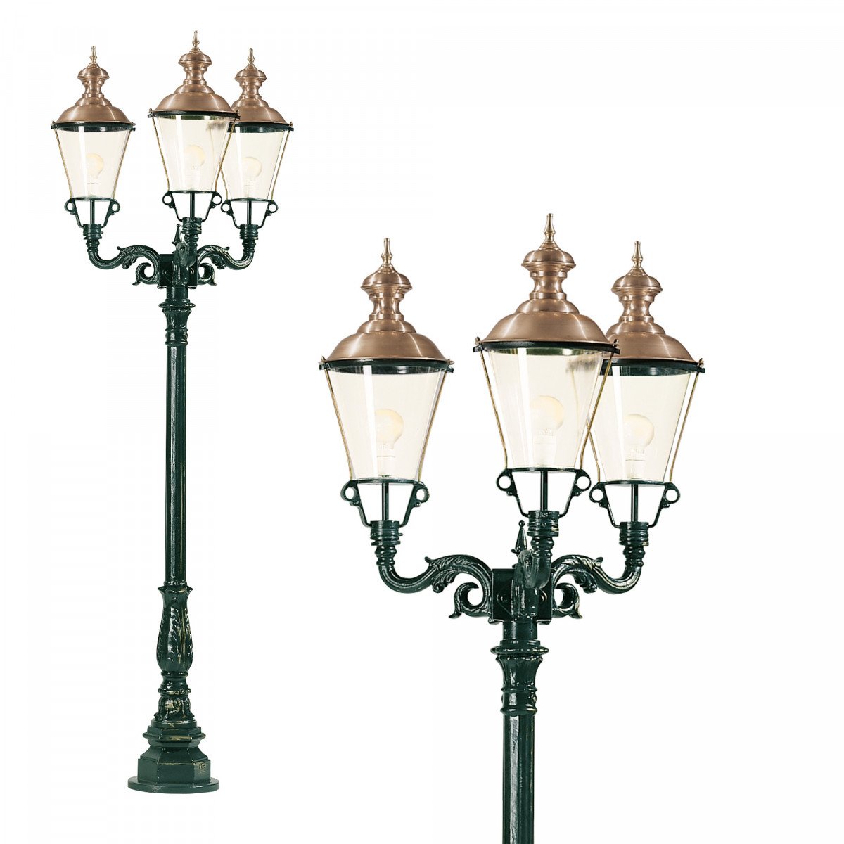 Lampadaire d'extérieur Paris (0403) à trois lanternes rondes de KS Outdoor Lighting | Nostalux.fr