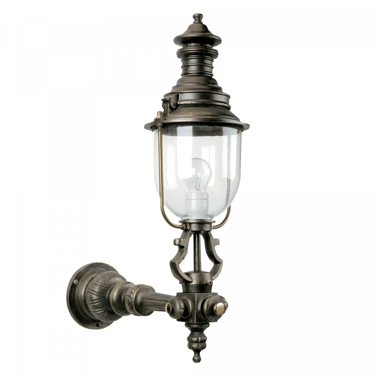 Lampe d'extérieur montante en bronze et cuivre avec lanterne ronde 