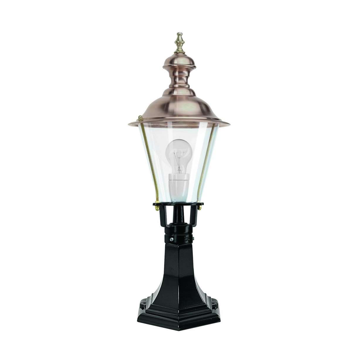 Lampe de jardin sur pied B204 avec lanterne ronde et abat-jour en cuivre de Nostalux