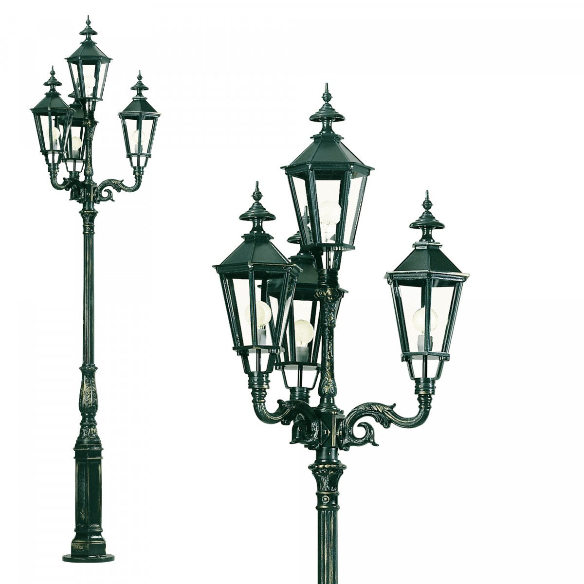 Lampadaire de jardin Brussel (Bruxelles) (0501) à 4 lanternes hexagonales de KS Lighting | Nostalux.fr