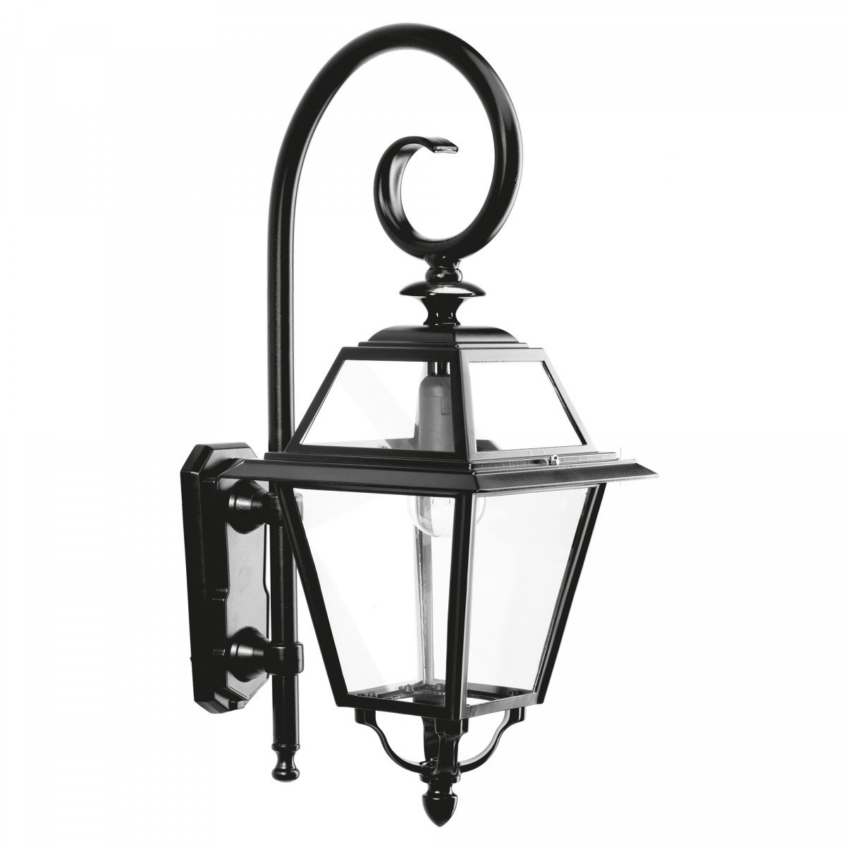 Lampe d'extérieur noire stylée, avec grande surface vitrée claire, une lanterne murale de luxe pour l'extérieur, épuré, classique, éclairage d'extérieur, KS Lighting