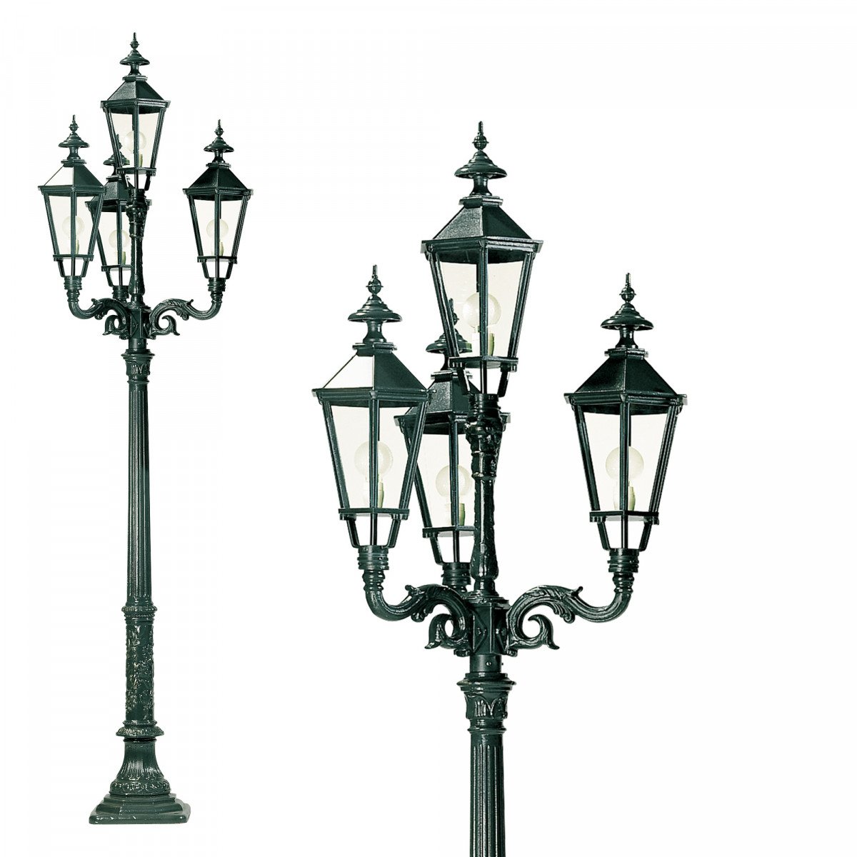 Lampadaire d'extérieur Milano à 4 lanternes carrées (0404) | Nostalux.fr