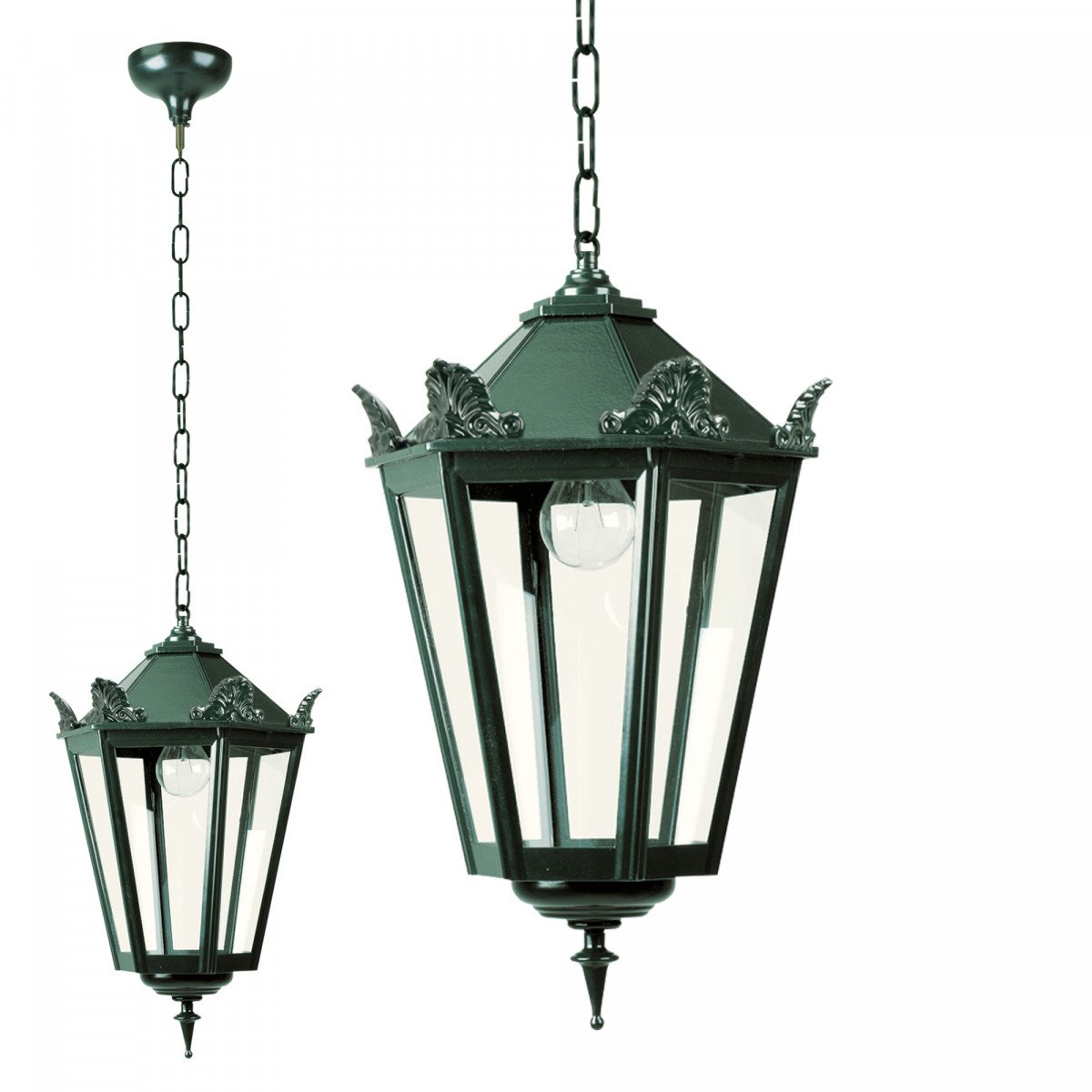 Lampe d'extérieur suspendue à chaîne (5112) lanterne six faces avec couronnes  