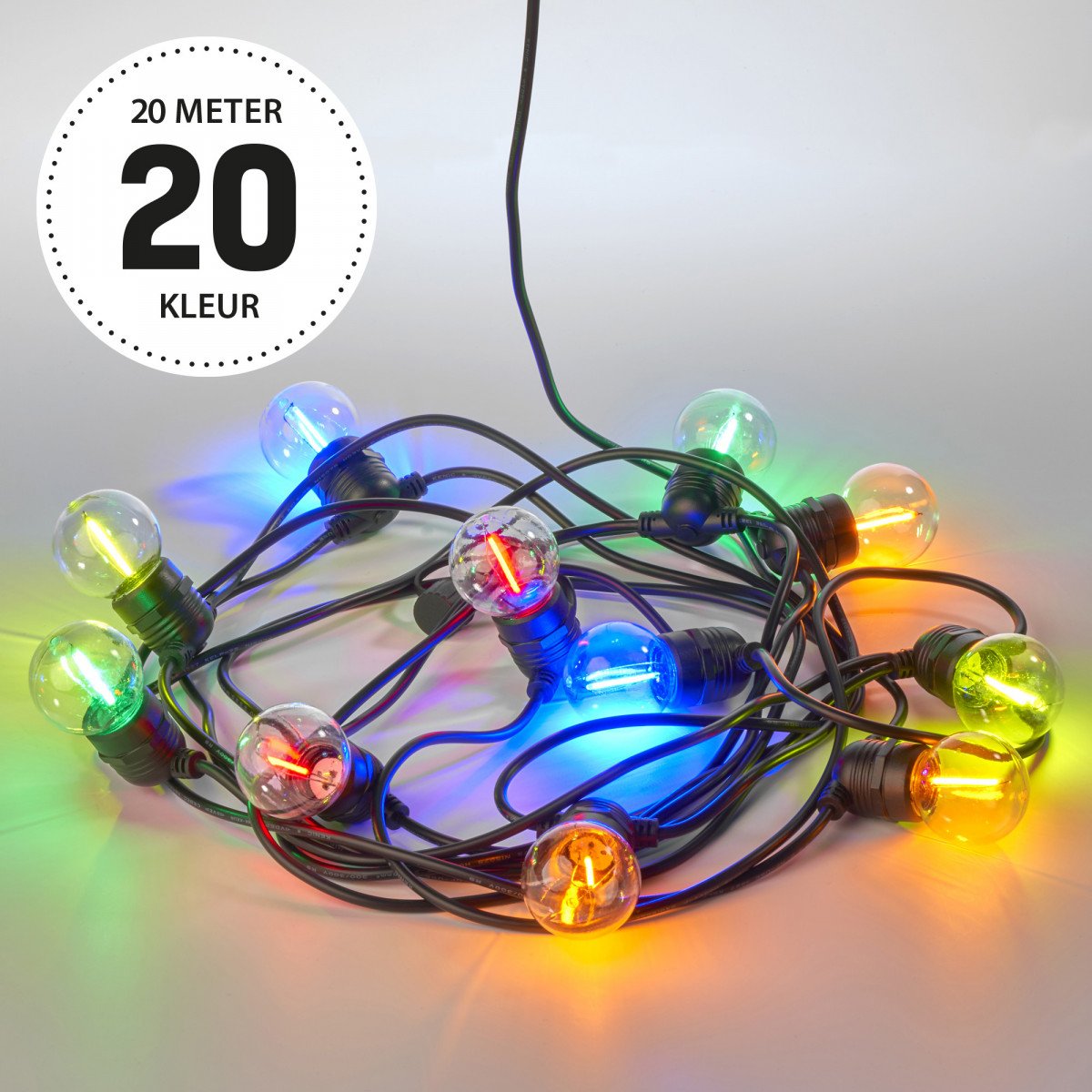 Guirlande lumineuse d'extérieur de couleur noire avec des LED colorées en rouge jaune bleu vert orange