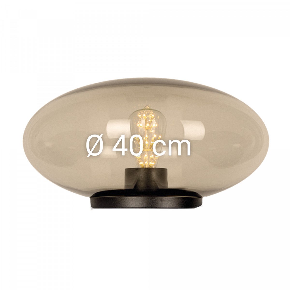 Globe ellipse transparent fumé (3805) 40 cm de diamètre avec collerette 