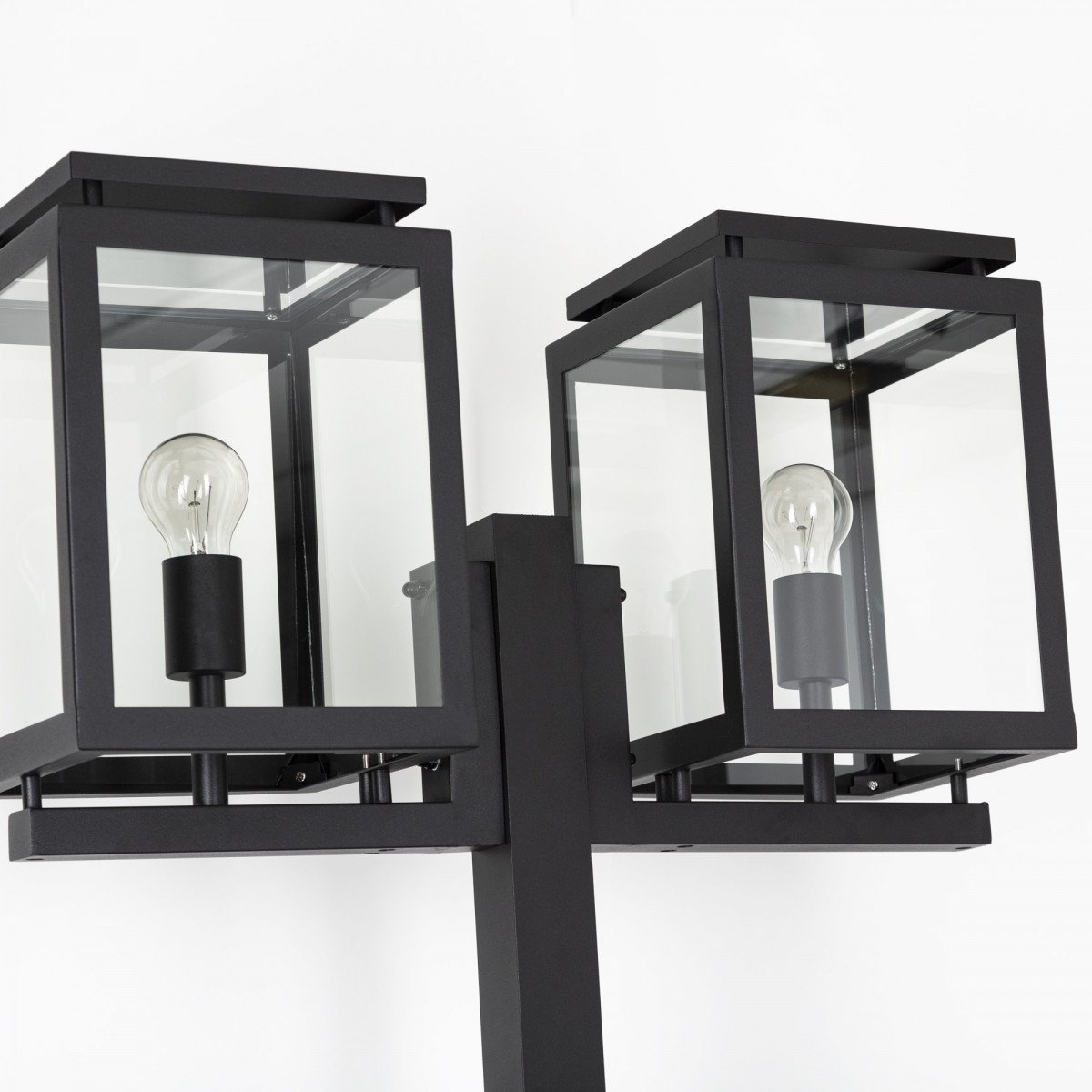 Lampadaire de jardin épuré, noir, modèle Vecht 2-lumières, deux douilles E27 (KS-Lighting)