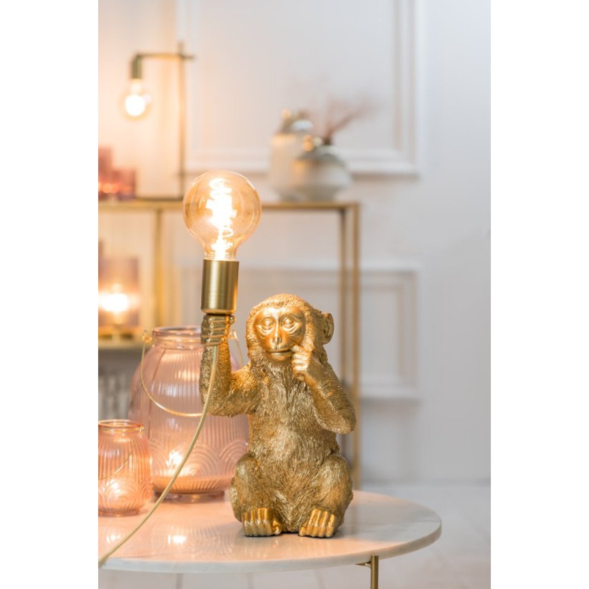 Lampe de table Monkey (Singe) dorée | Nostalux.fr