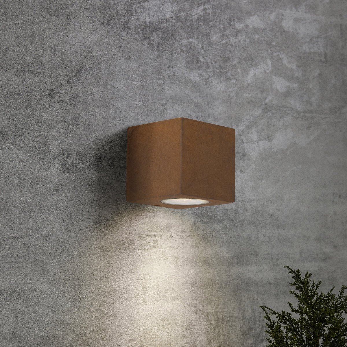 Buitenlamp Levi Downlighter moderne wandlamp in roestbruine corten kleur als buitenverlichting