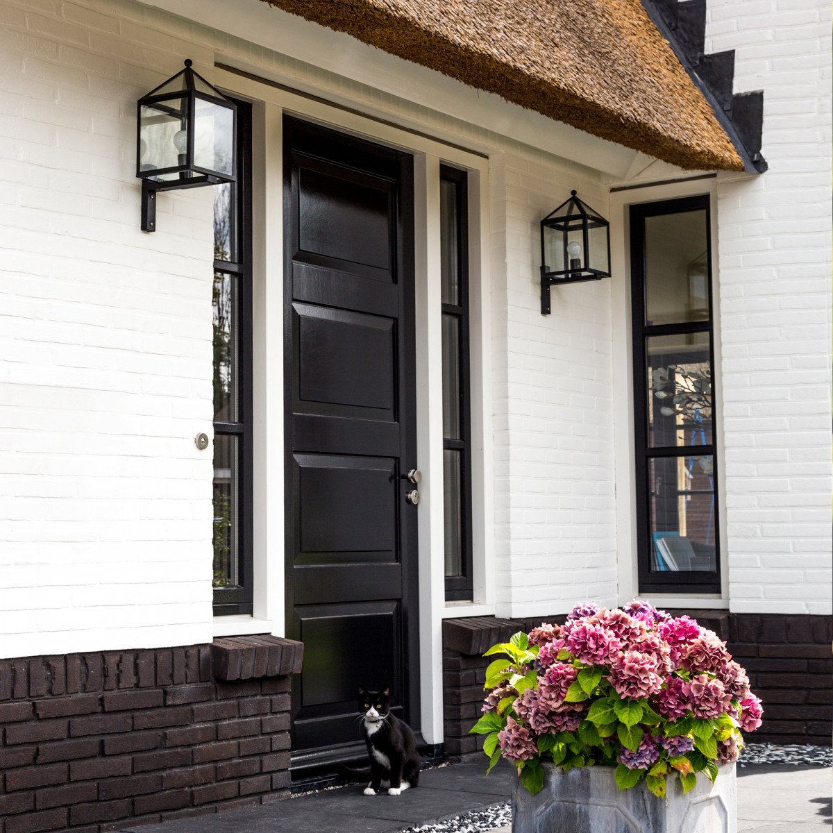 Applique d'extérieur, modèle Maisons, Bloemendaal noire, boîtier noir en acier inoxydable, verre clair, éclairage de façade stylé de la marque KS Lighting