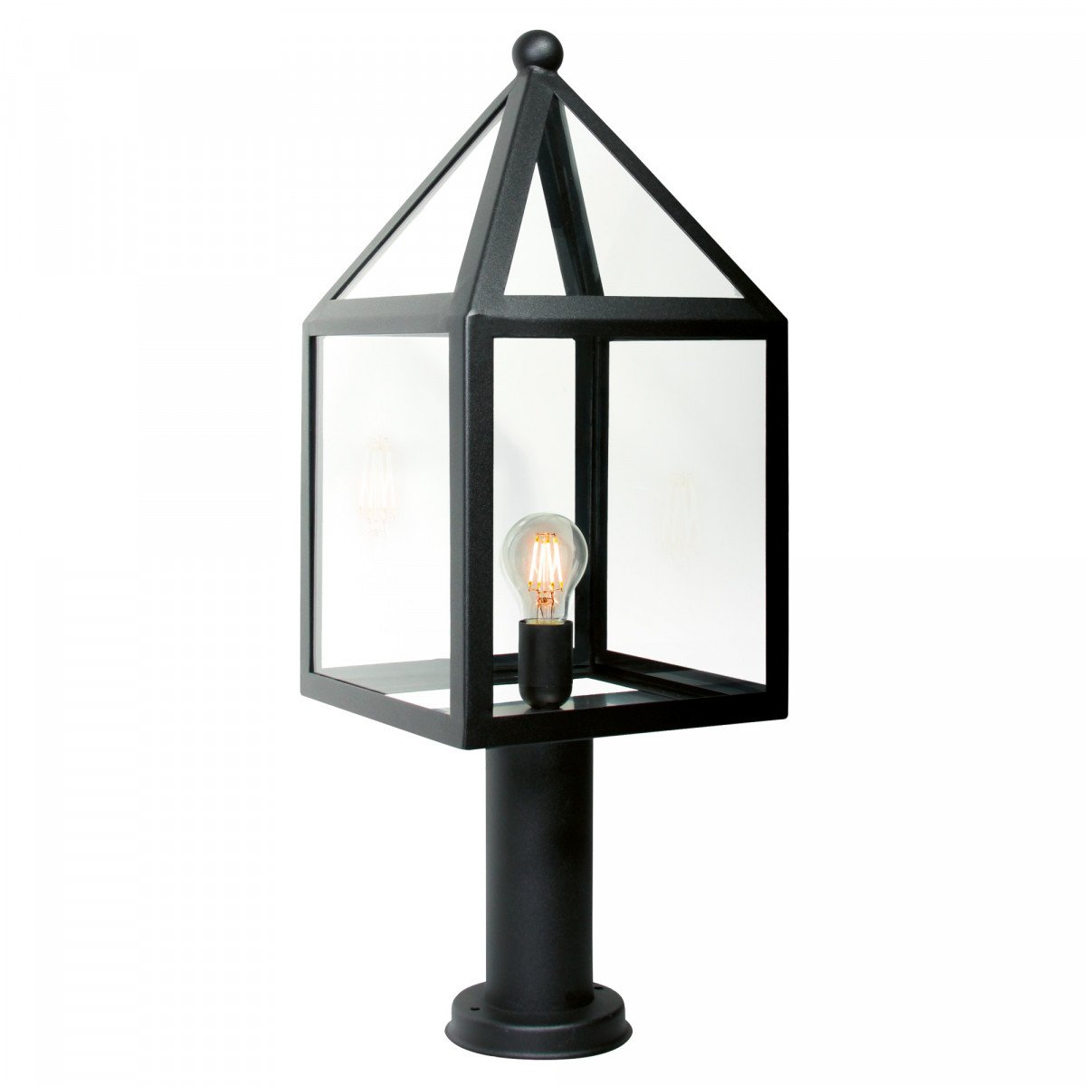 Lampe d'extérieur noire sur pied Leusden, lanterne sur pied, modèle maison cadre noir vitrage clair culot E27 