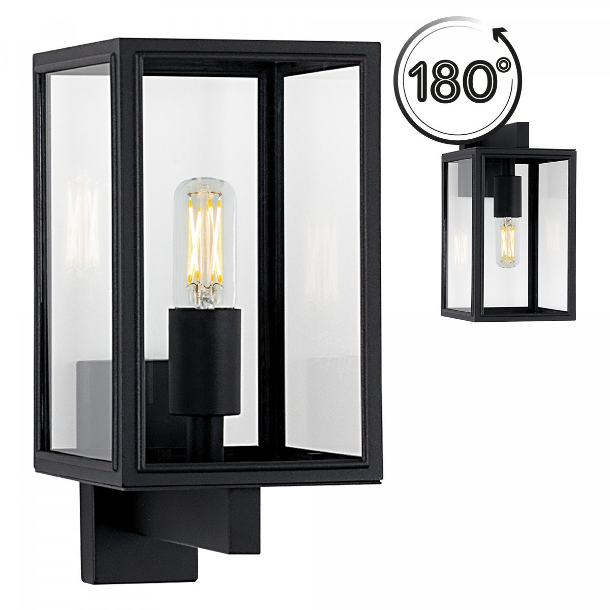 Lampe d'extérieur noire moderne avec verre clair pour éclairage mural extérieur