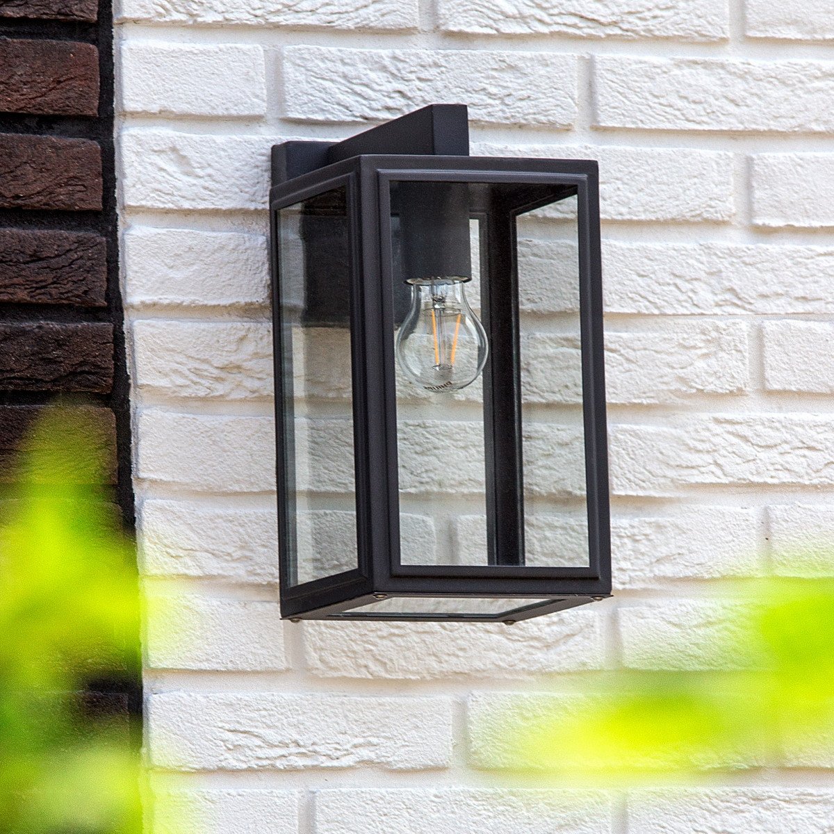 Lampe d'extérieur noire, boîtier en verre clair, applique murale d'extérieur moderne, Soho