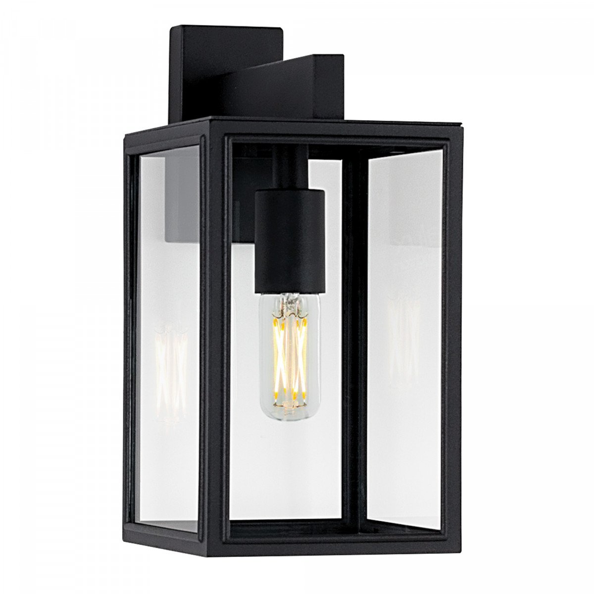 Lampe d'extérieur noire moderne avec verre clair pour éclairage mural extérieur