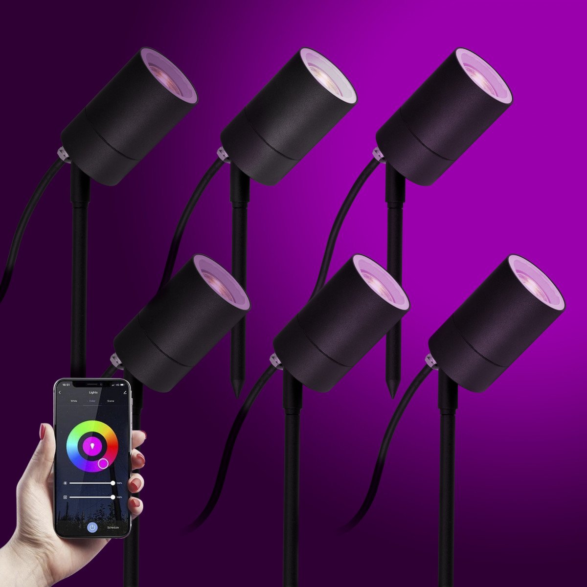 Set de 6 spots de jardin à piquets - KS Lighting - LED WIFI - multicolore