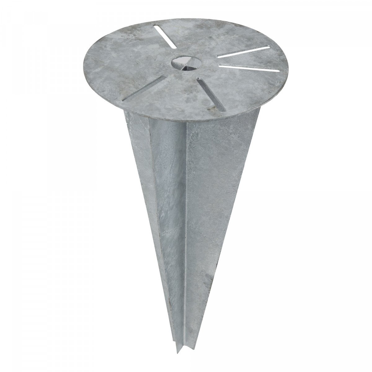 piquet de sol pour fixer des lampadaires d'extérieur, poteau d'ancrage blindé, entièrement galvanisé avec une plaque ronde de Ø21cm et une cale de 50cm