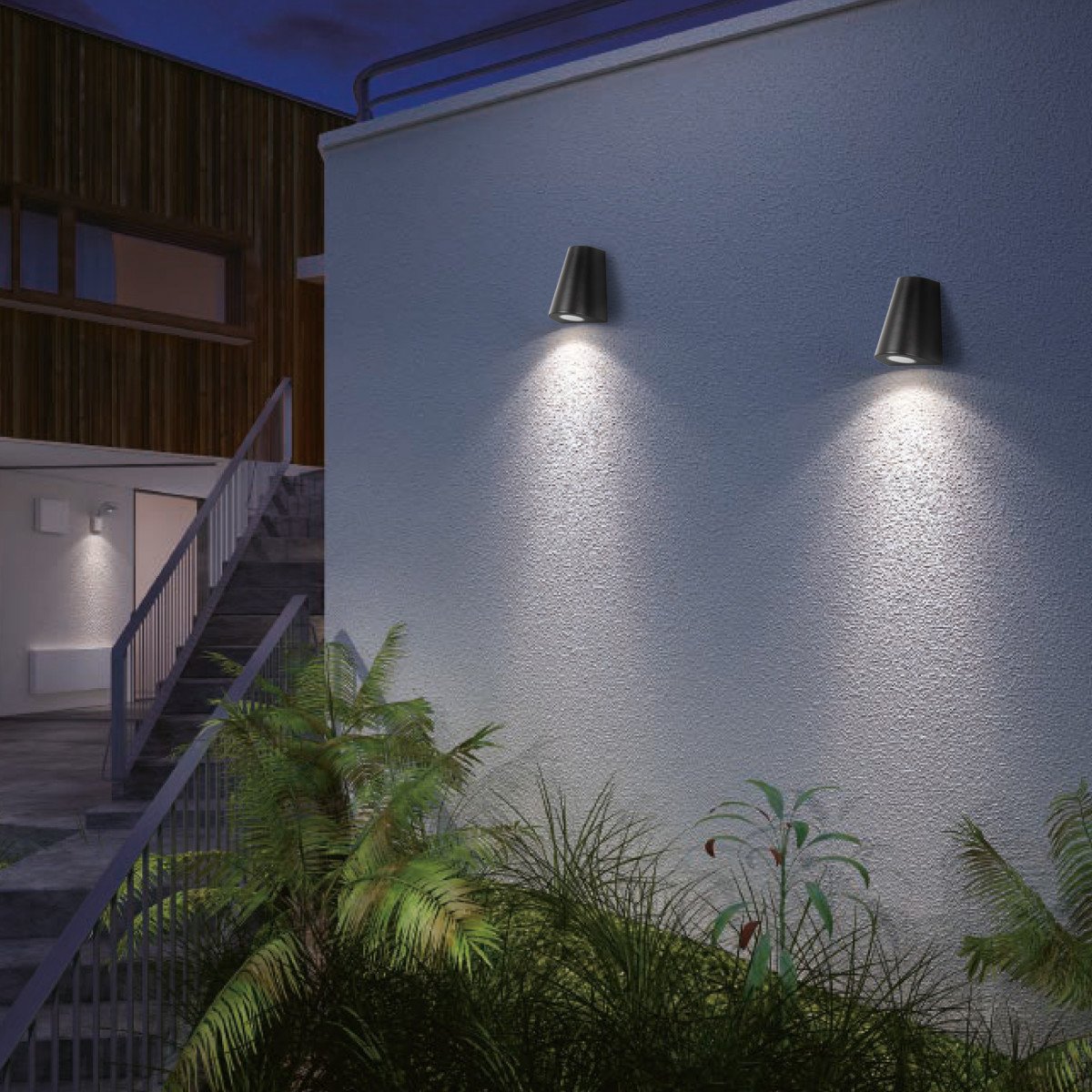 Lampe d'extérieur, Cone Downlighter Anthracite, moderne, donne de l'ambiance, fonctionnel, conique, plate contre le mur  