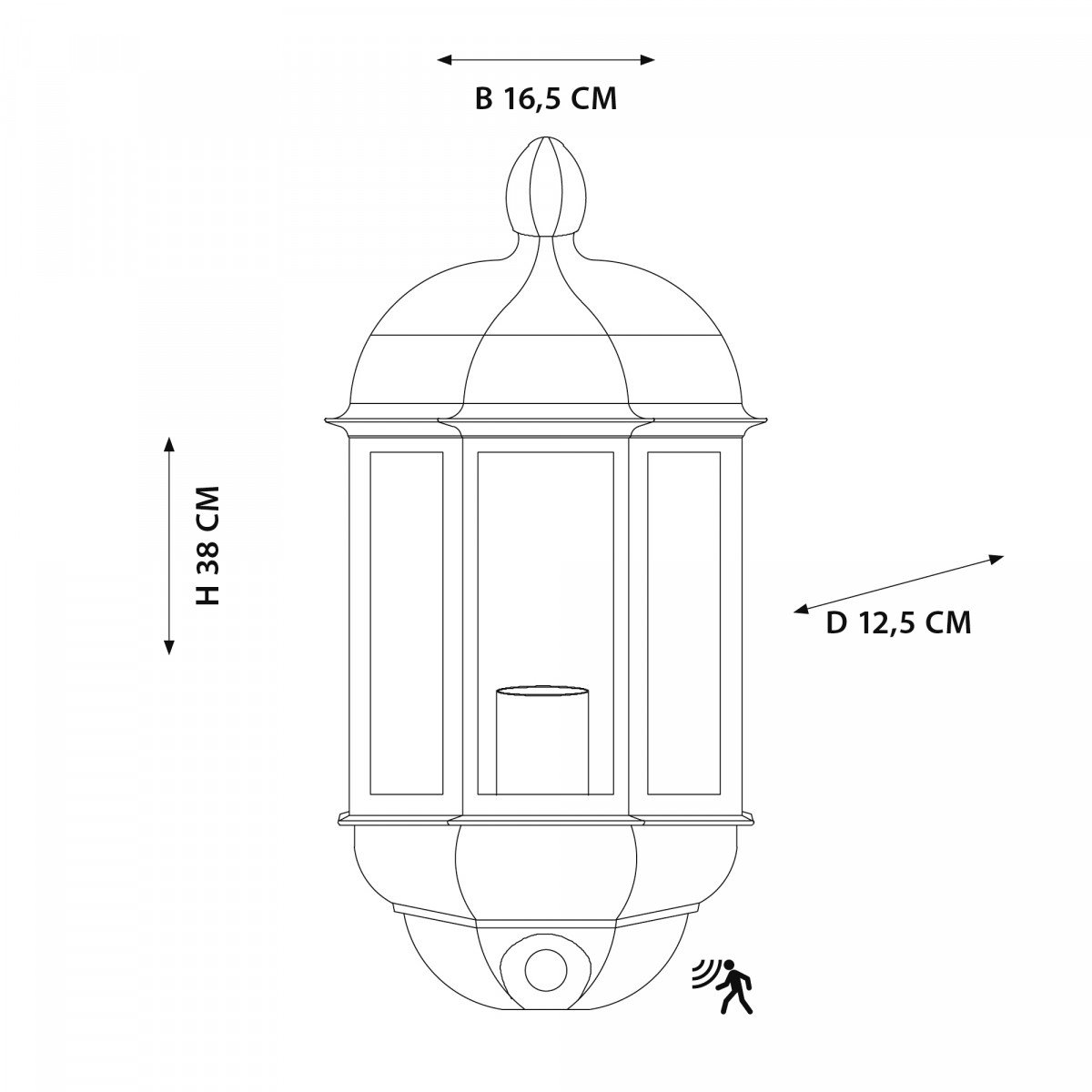 Lampe d'extérieur Verona lampe murale avec détecteur aluminium noir style classique