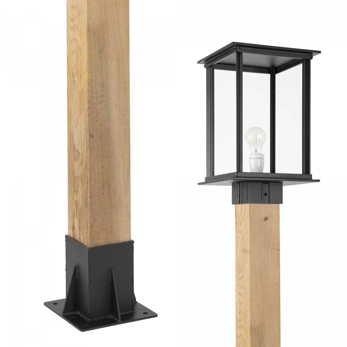 Lampe d'extérieur élégante et moderne Capital XXL WOOD Socle d'éclairage extérieur noir de forme carrée