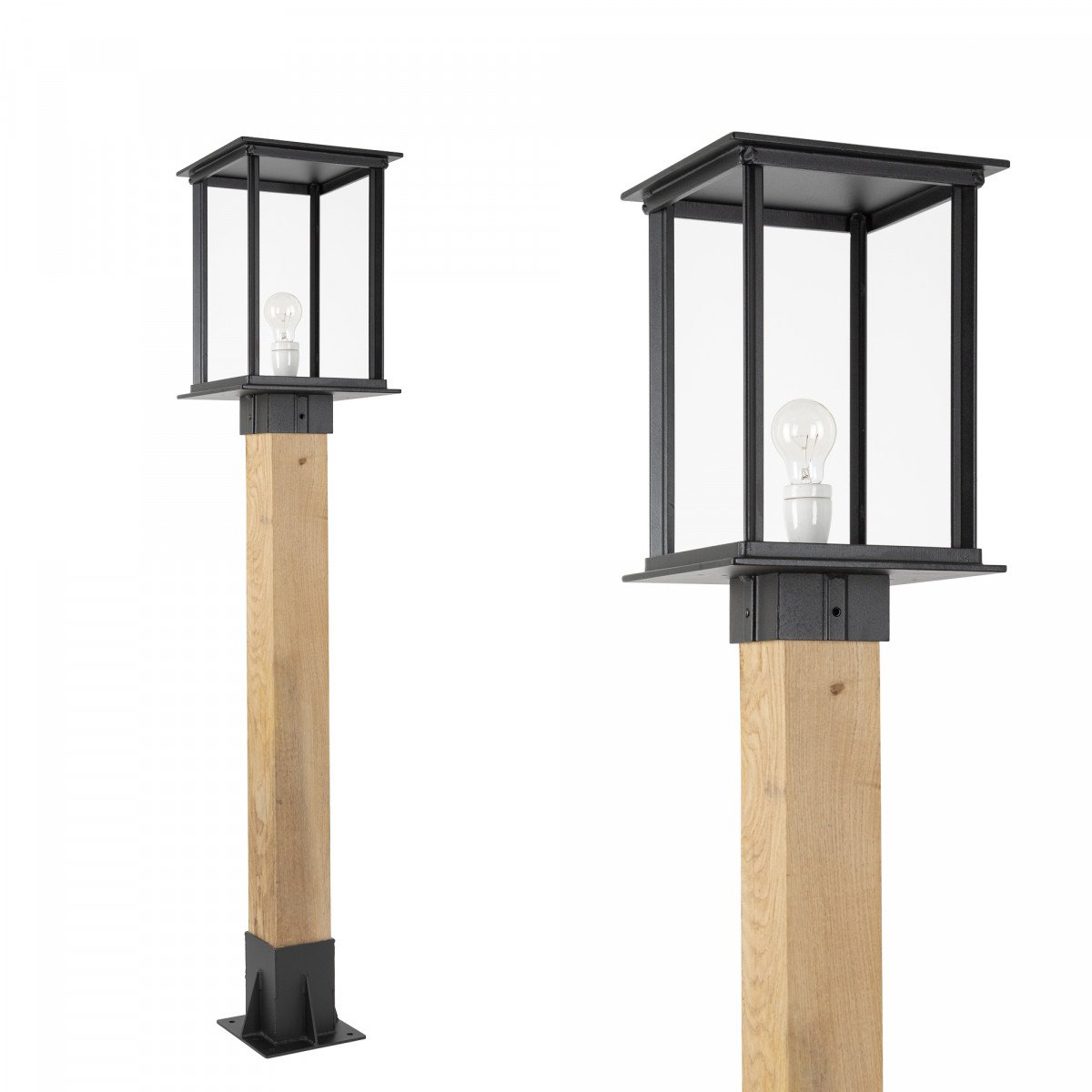 Lampe d'extérieur élégante et moderne Capital XXL WOOD Socle d'éclairage extérieur noir de forme carrée