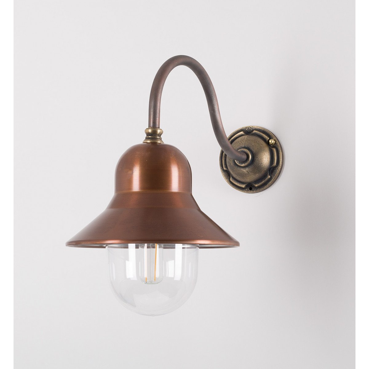 Lampe d'écurie d'extérieur Evian col de cygne bronze et cuivre  