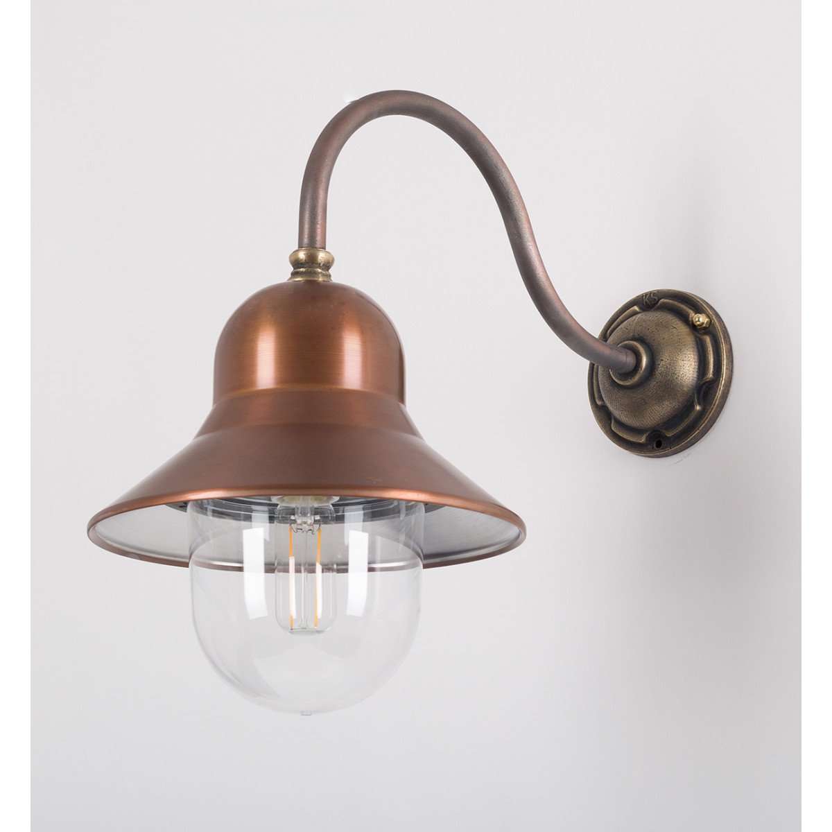Lampe d'écurie d'extérieur Evian col de cygne bronze et cuivre  