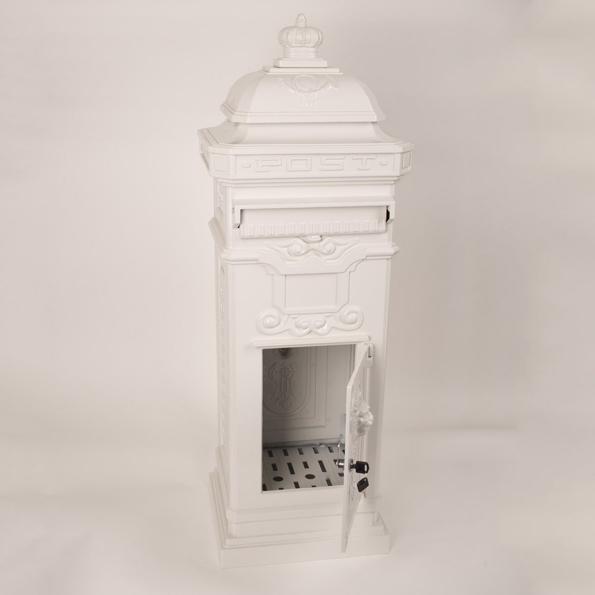 Boîte aux lettres sur pied, style antique anglais, aluminium inox  XL Blanc