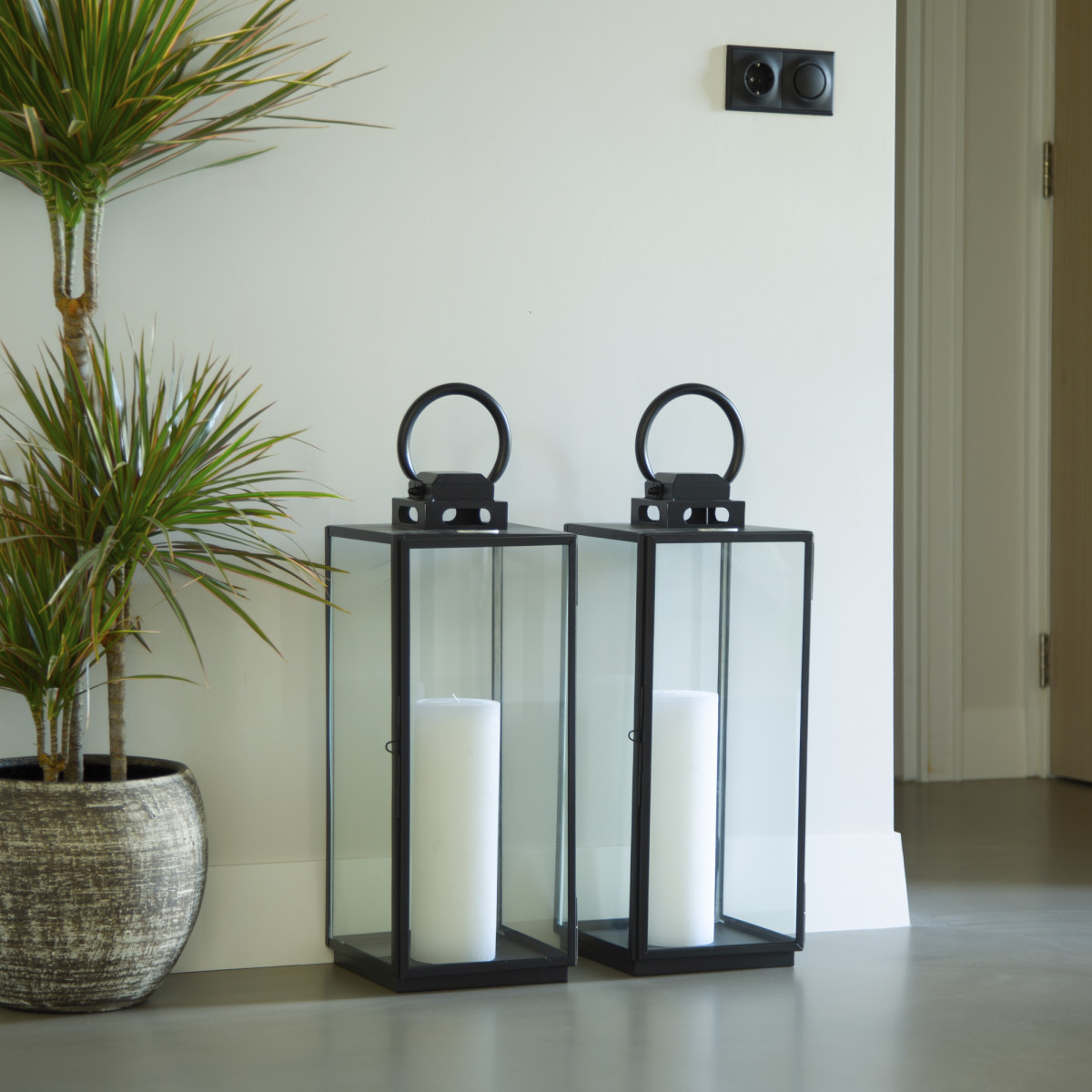 Lot de 2 Michigan Photophore Lanterne Noir Large