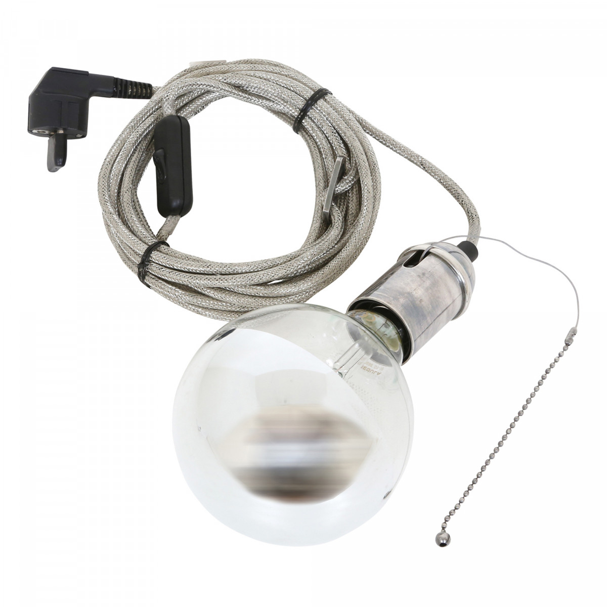 Suspension Byron argent antique aluminium E27 câble 500 cm industrielle