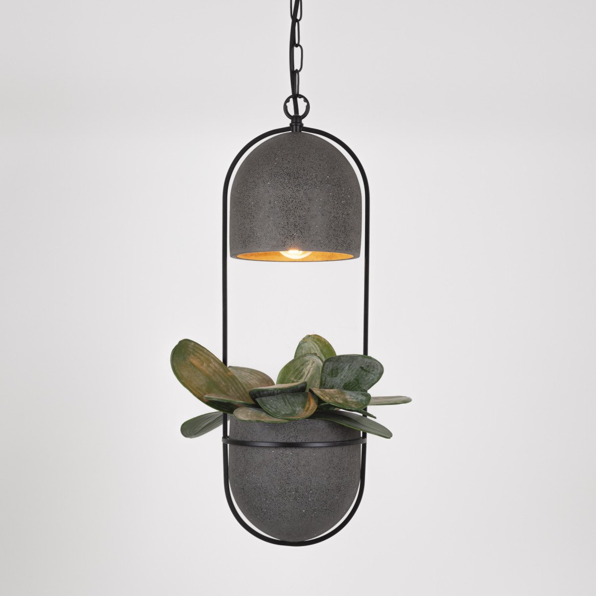 Lampe suspendue Pebble noire avec bac à plantes inclus | Nostalux.fr