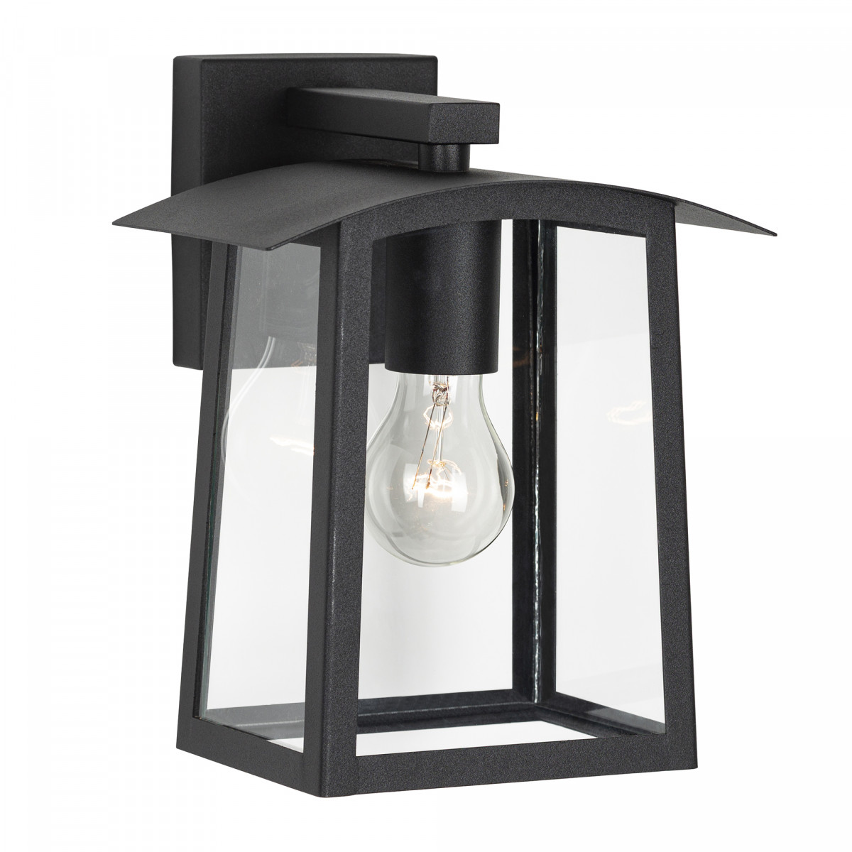Lampe d'extérieur noire, design avec verre transparent, culot E27, ampoule visible, applique murale d'extérieur moderne