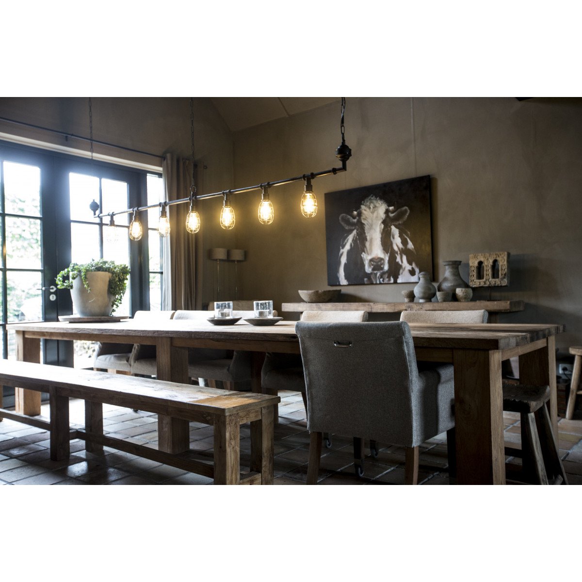 Suspension noire Sandford (30582) 5 lumières laiton foncé antique - style industriel  | Nostalux.fr